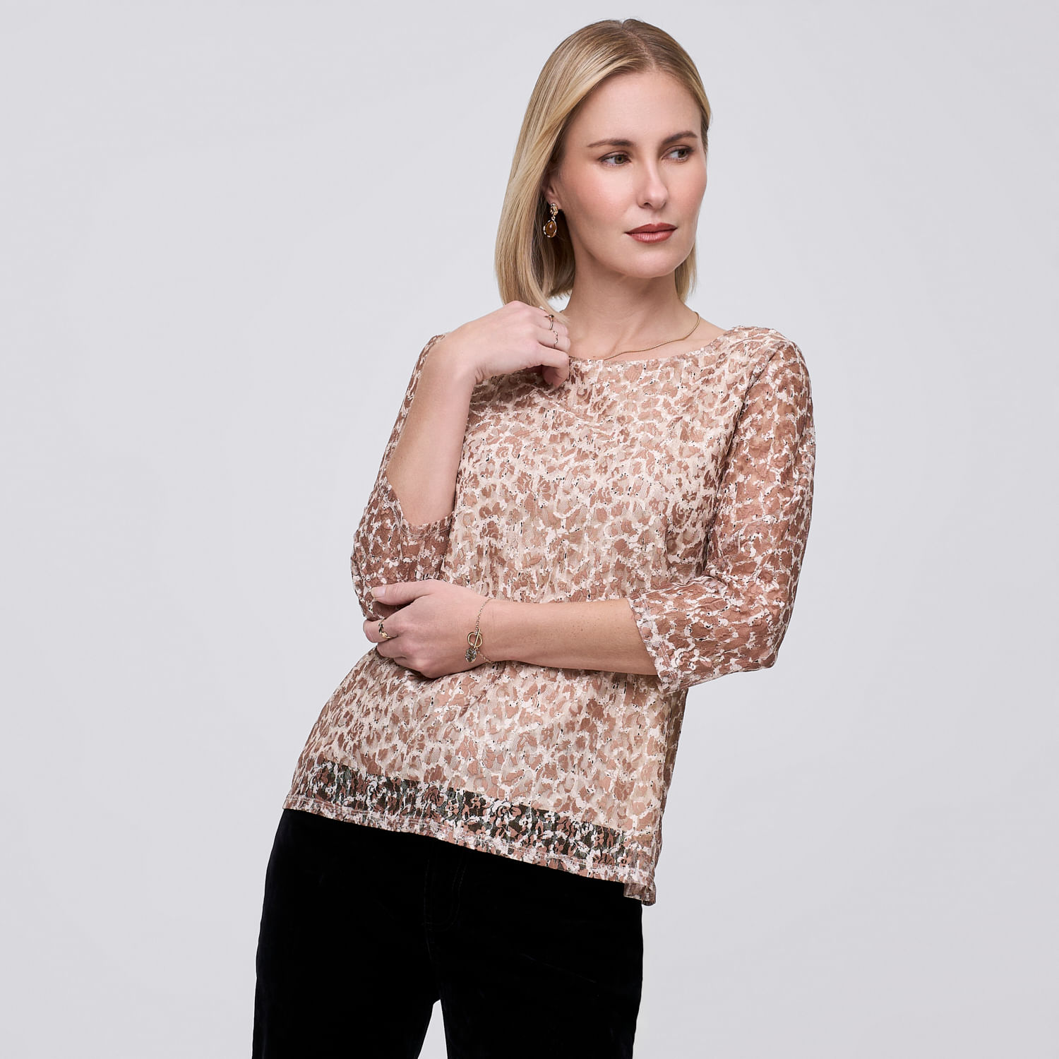 Polo Mujer Lace Zafin Manga 3/4 Acero S