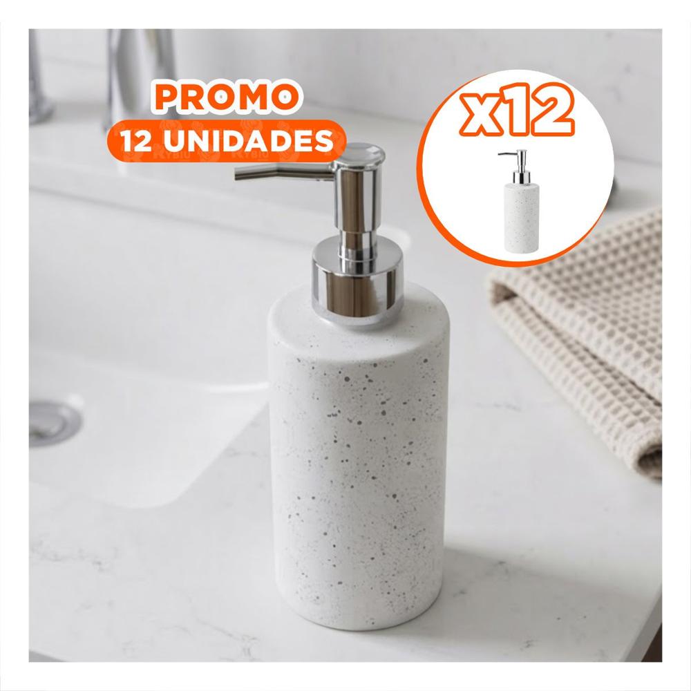 Pack12 Envase para Gel de Ducha Cilindro Color Blanco con Puntos Dorados