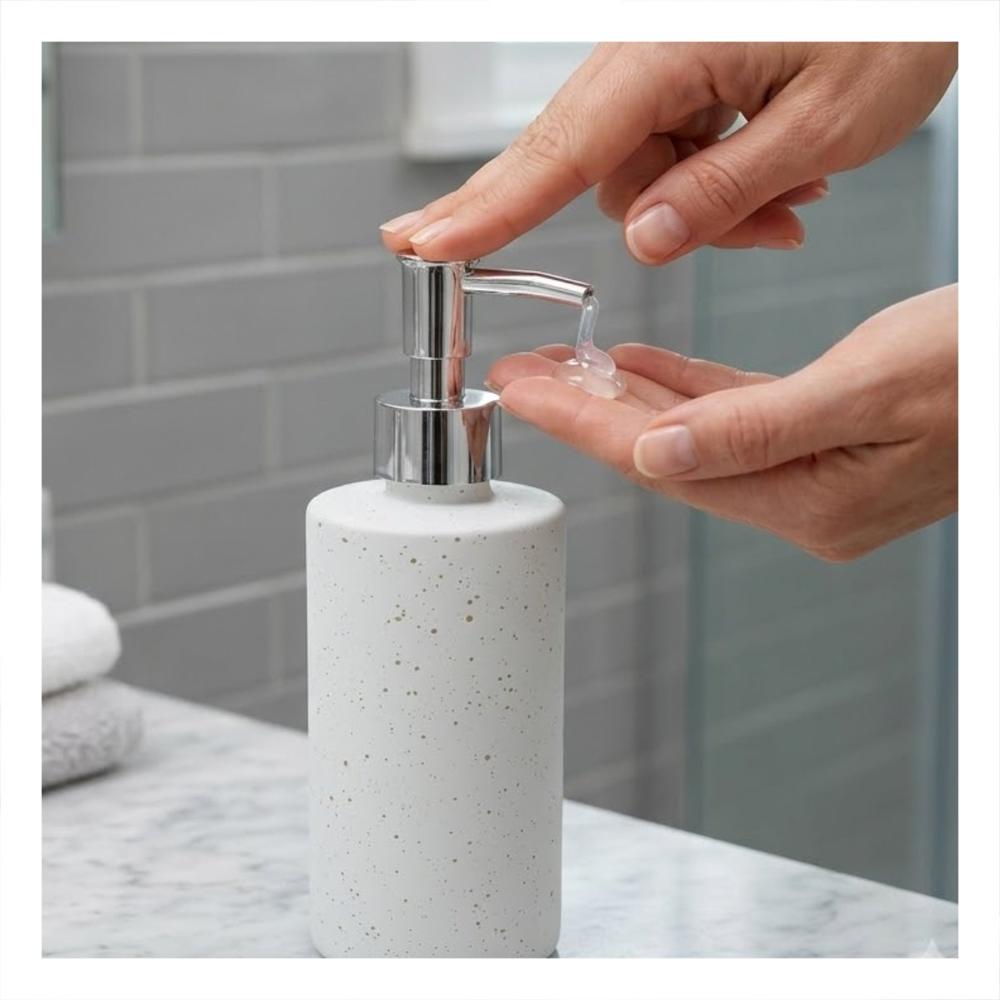 Dispensador de Jabon para Lavamanos Color Blanco con Detalles Dorados  Y notas
