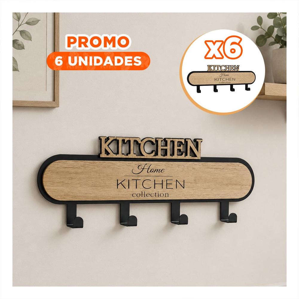 Pack6 Gancho para Llaves Kitchen Negro y Beige con 4 Ganchos 39cm YPapel Regalo