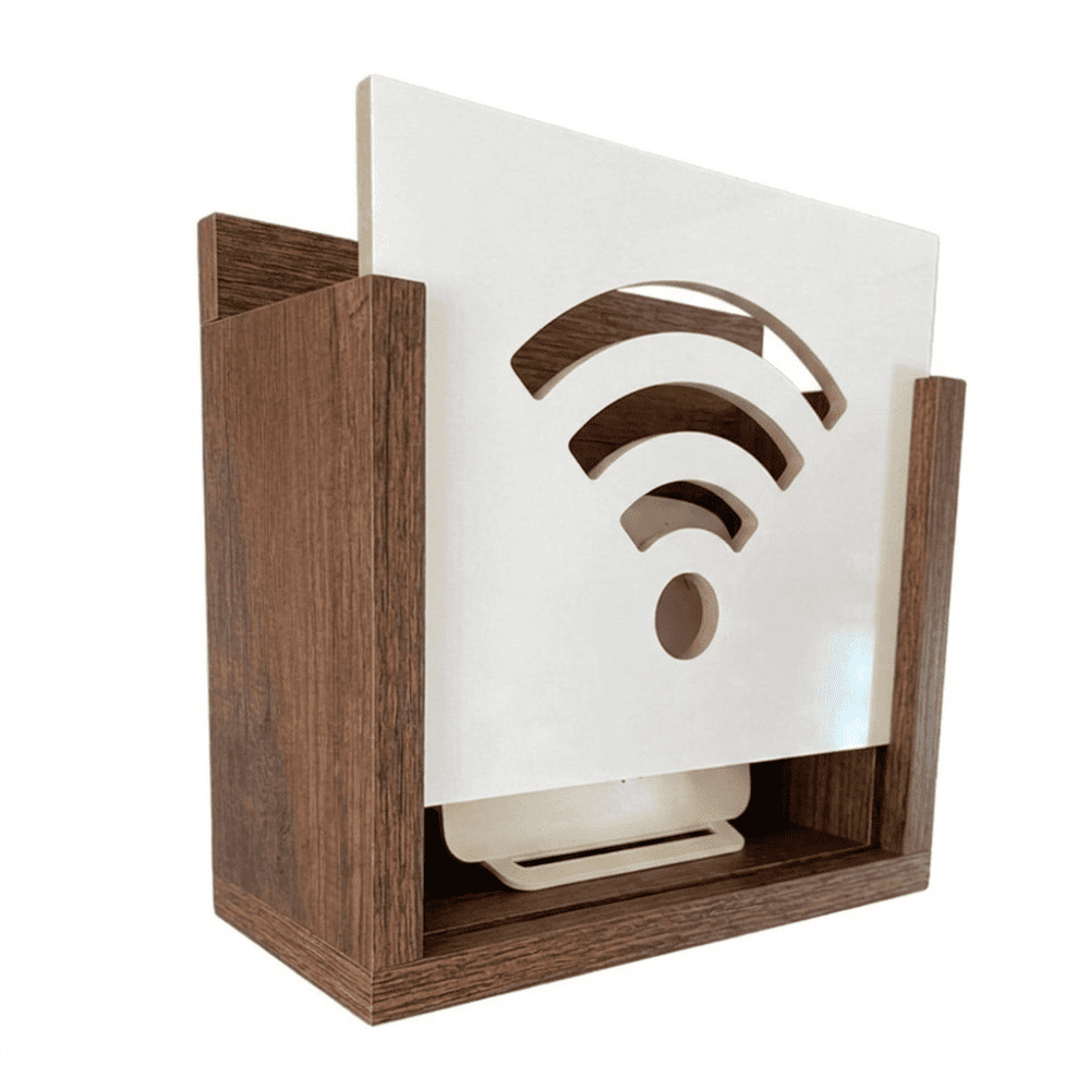 Organizador flotante de melamina para modem o router Wifi. Caramelo