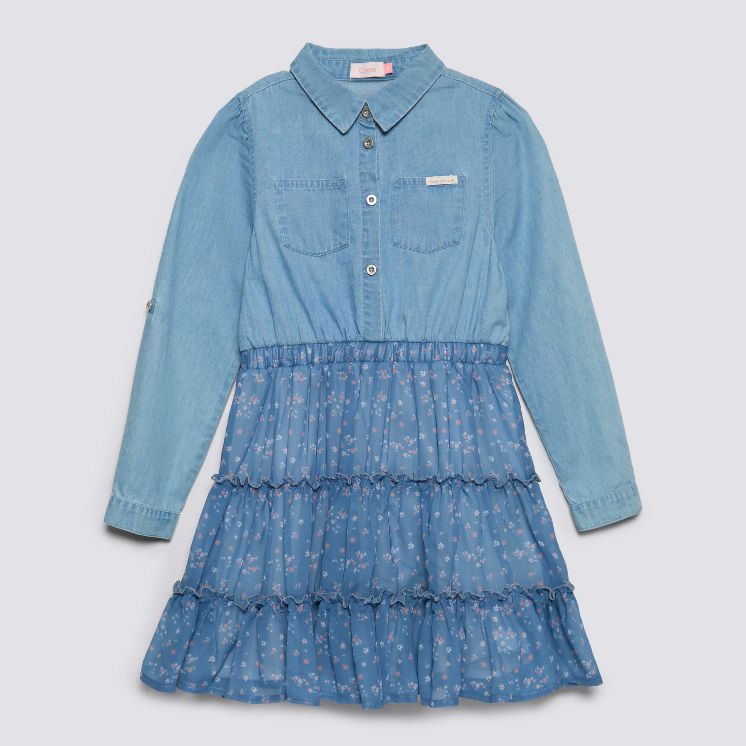 Vestido Niña Roll Up Gasa Circus Celeste Talla 12