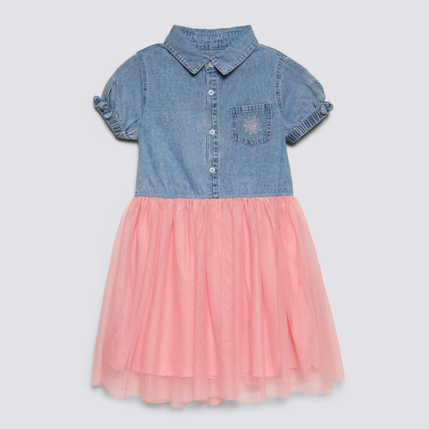 Vestido Manga Corta Niña Chambray Tutu Circus Celeste Talla 4