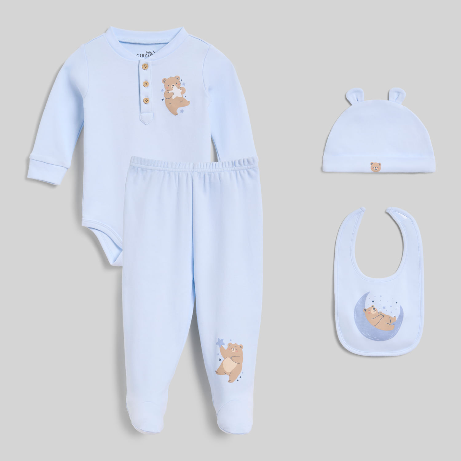 Pack Bebé Recién Nacido Clinical Baby Circus Celeste Talla 0M