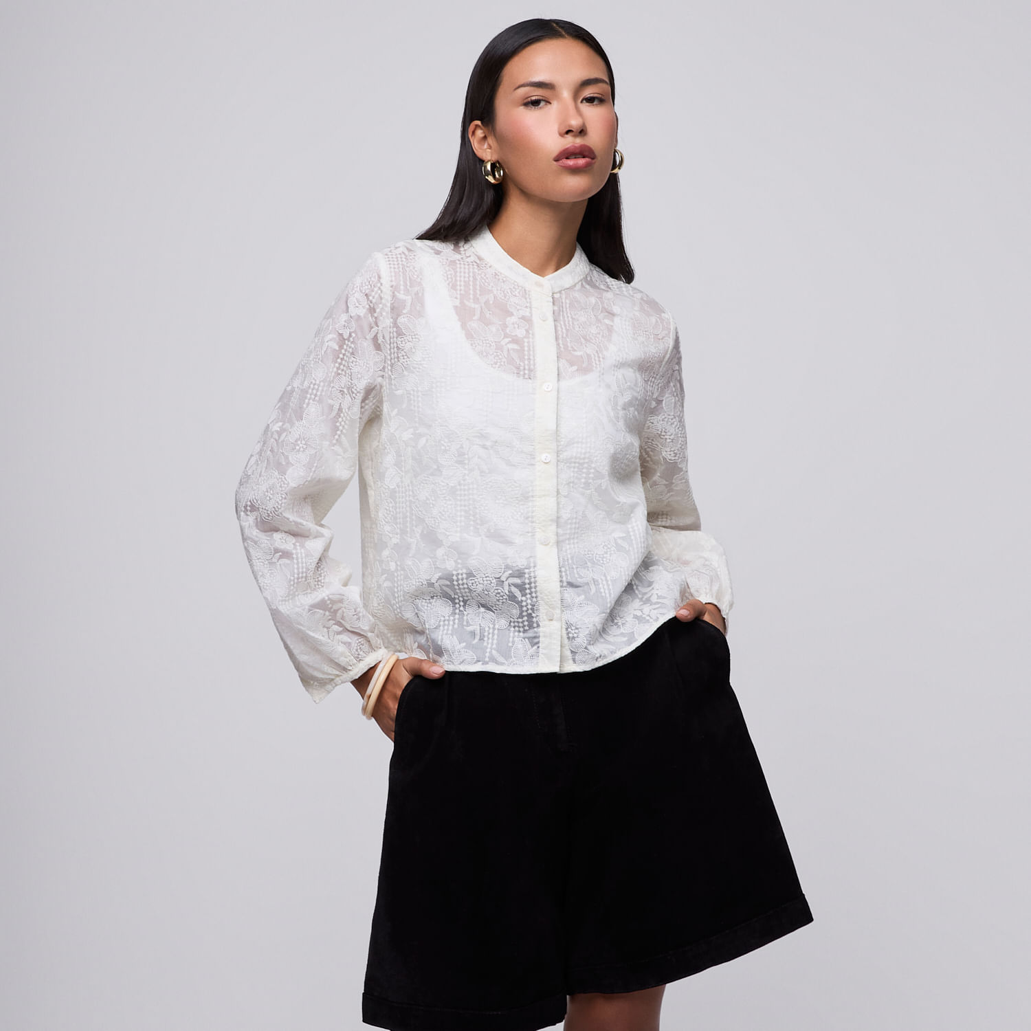 Blusa Mujer Organza Malabar Manga Larga Crudo S