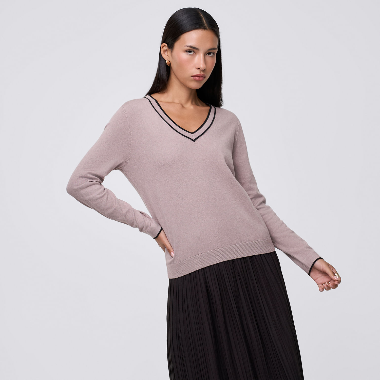 Chompa Mujer Piping Malabar Manga Larga Taupe L