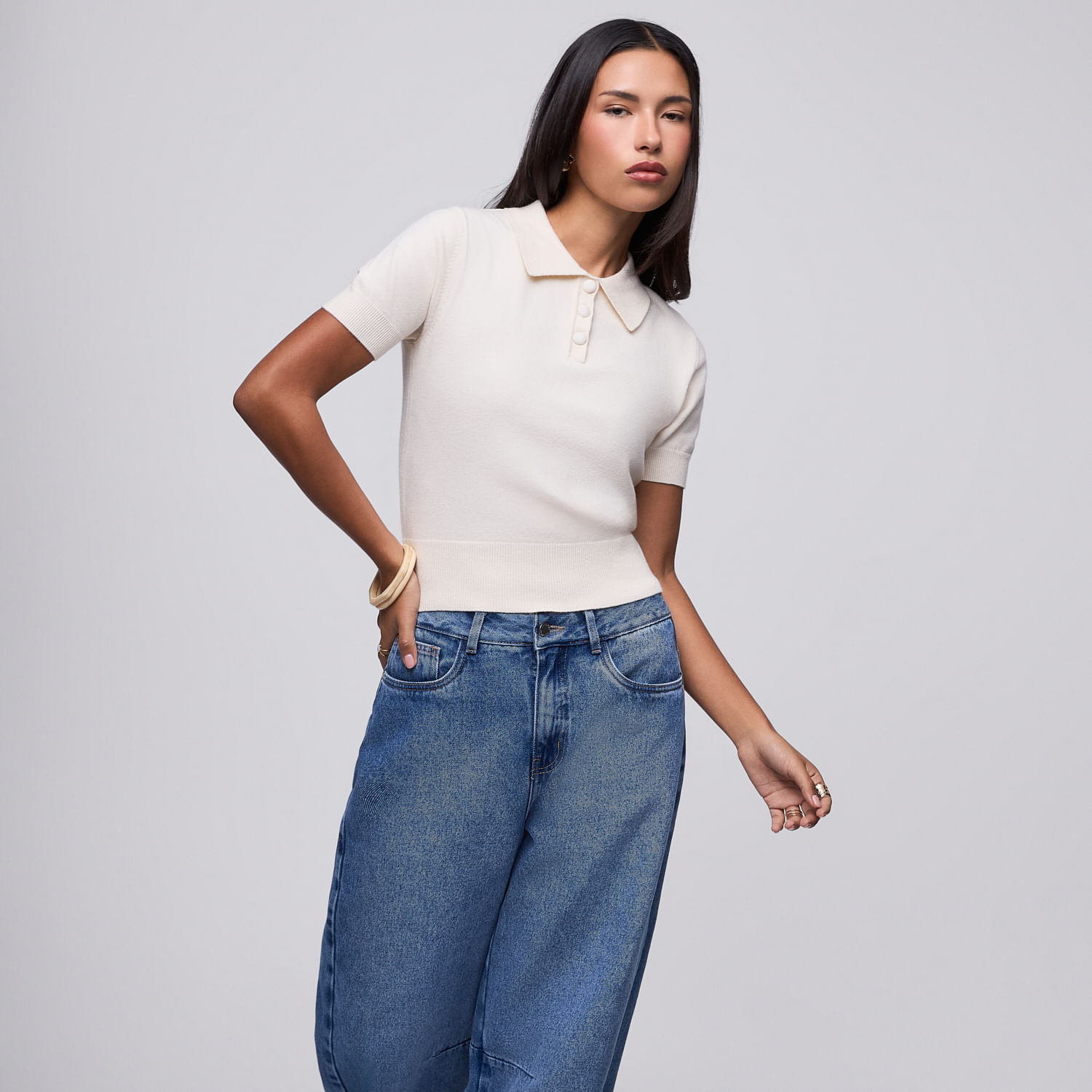 Chompa Mujer Neck Malabar Manga Corta Off White M