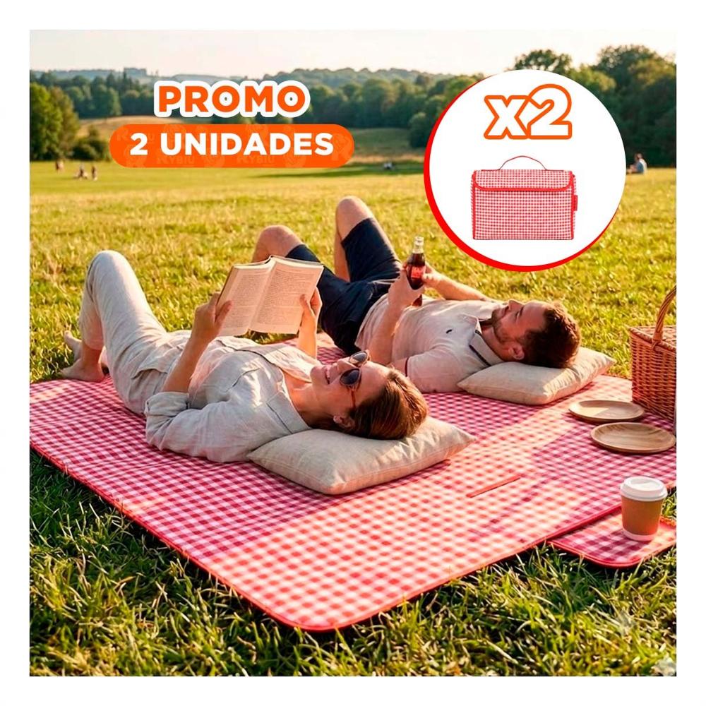 Pack2 Cobertor Tipo Cartera Doble Tela para Salidas al Aire Libre Rojo Cuadritos YPapel Regalo