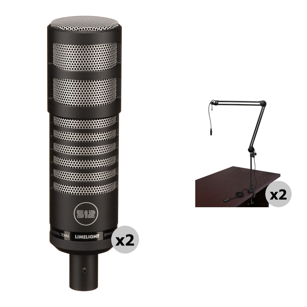 512 AUDIO Limelight Mic Kit - 2 Micrófonos Dinámicos XLR con Brazo de Soporte y Cables