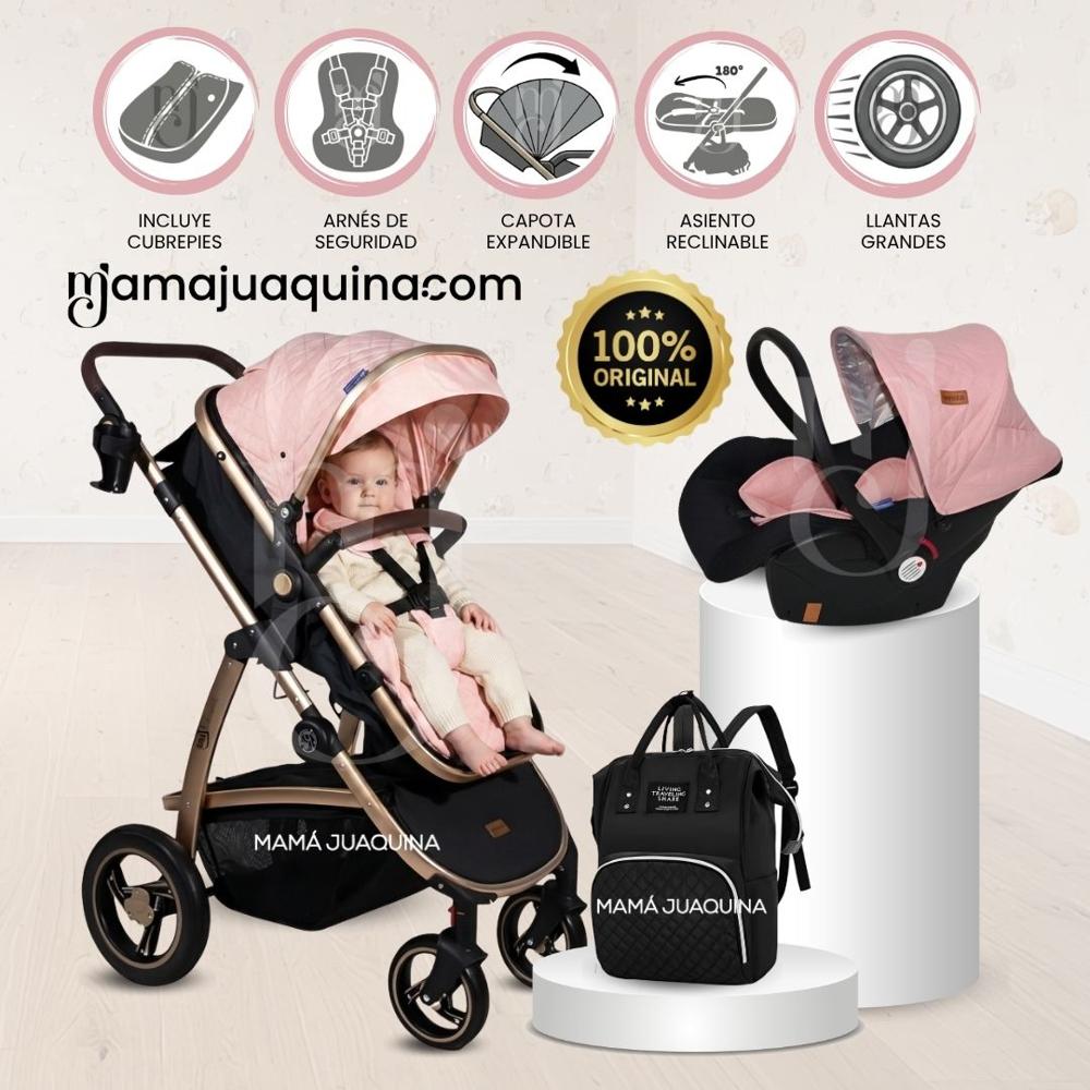 Coche Moisés Travel System SPEED PRINCE con Portabebé - Mochila Pañalera Pink