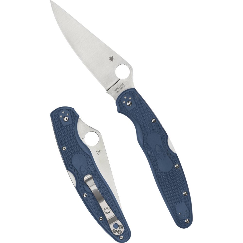 Spyderco Police 4 Cuchillo Plegable Ligero con Mango Azul y Hoja Satinada de Acero SPY27