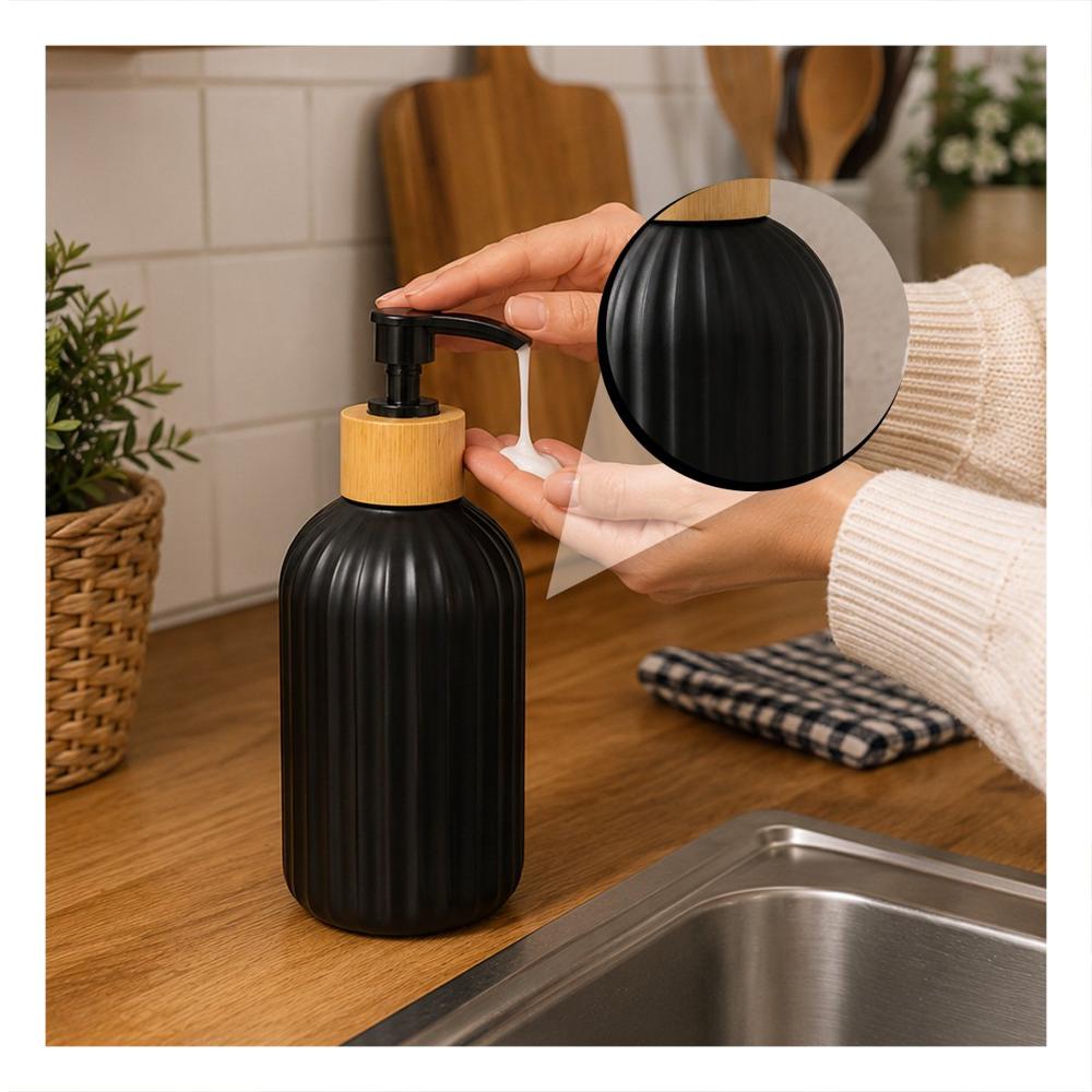 Dispensador de Jabon para Lavamanos Color Negro con Detalles Dorados 7x19cm Y Post It
