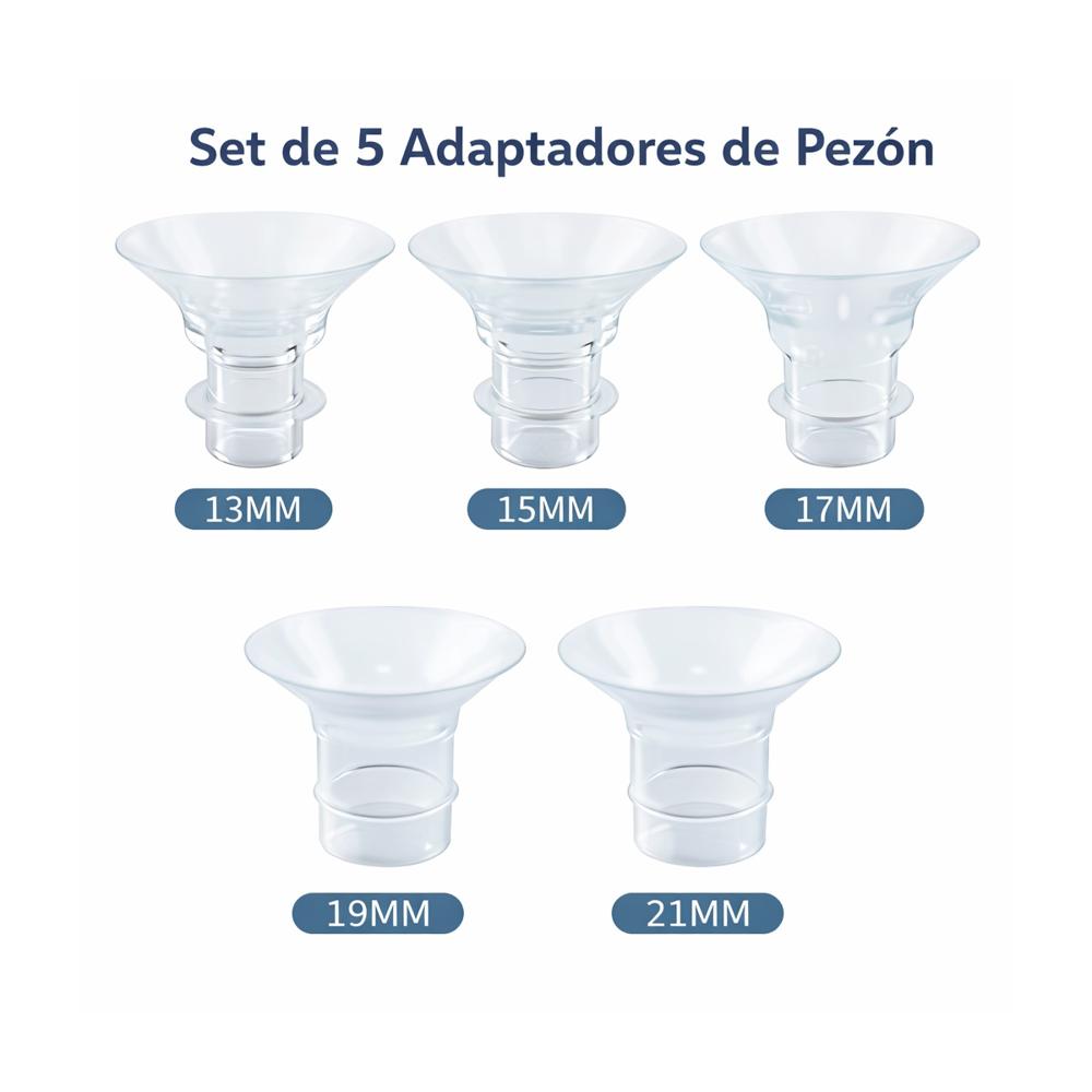 Set de 5 Adaptadores de Pezon para Extractor de Leche Manual o Eléctrico