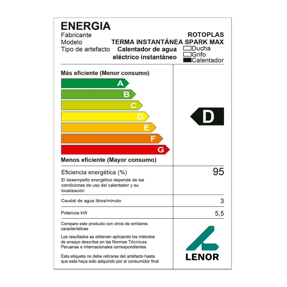 Rapiducha Eléctrica Rotoplas Spark Max  5500W