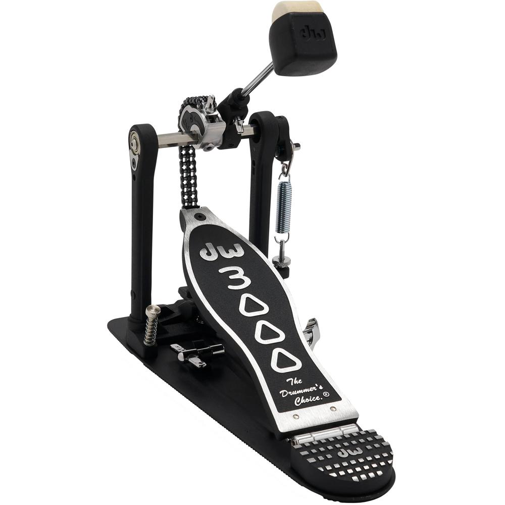 DW DRUMS Pedal de Bombo Simple 3000 Series - Construcción Metálica, Doble Cadena, Beater