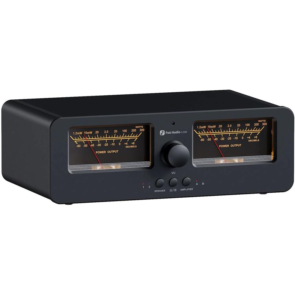 Fosi Audio Amplificador y Selector de Altavoces LC30 con VU Meter Analógico Negro, 2-In 2