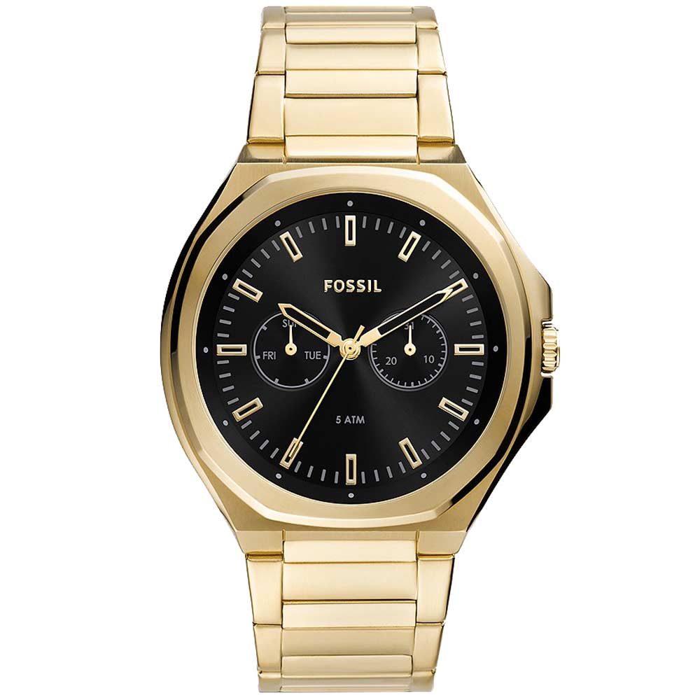 Reloj Fossil Evanston BQ2611 Multifuncional Acero Inoxidable Dorado Dial Negro
