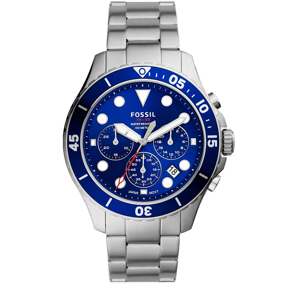 Reloj Fossil FB-03 FS5724 Fecha Cronómetro Acero Inoxidable Dial Azul