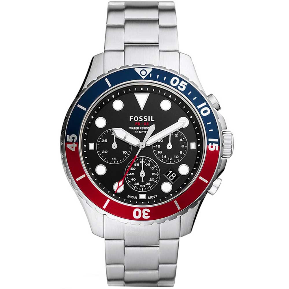 Reloj Fossil FB-03 FS5767 Fecha Cronómetro Acero Inoxidable Dial Negro