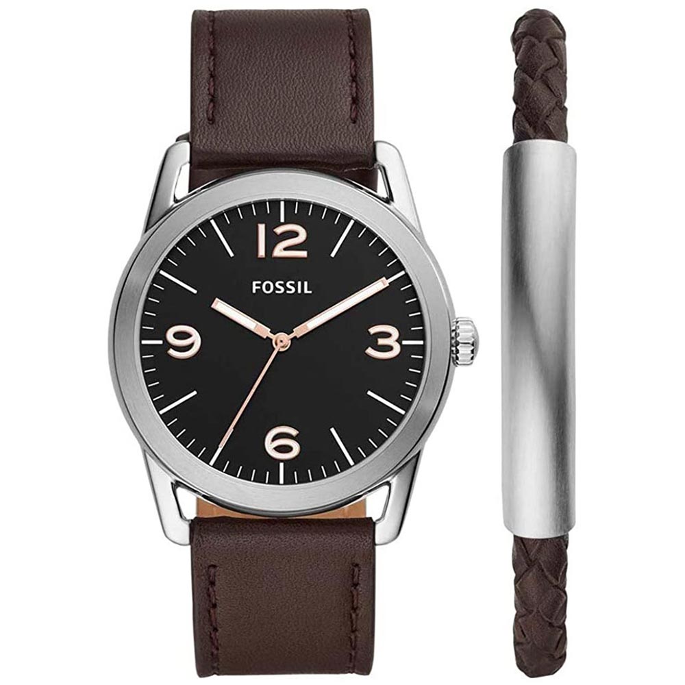 Reloj Fossil Ledger BQ2465SET Set con Pulsera Correa de Cuero Marrón