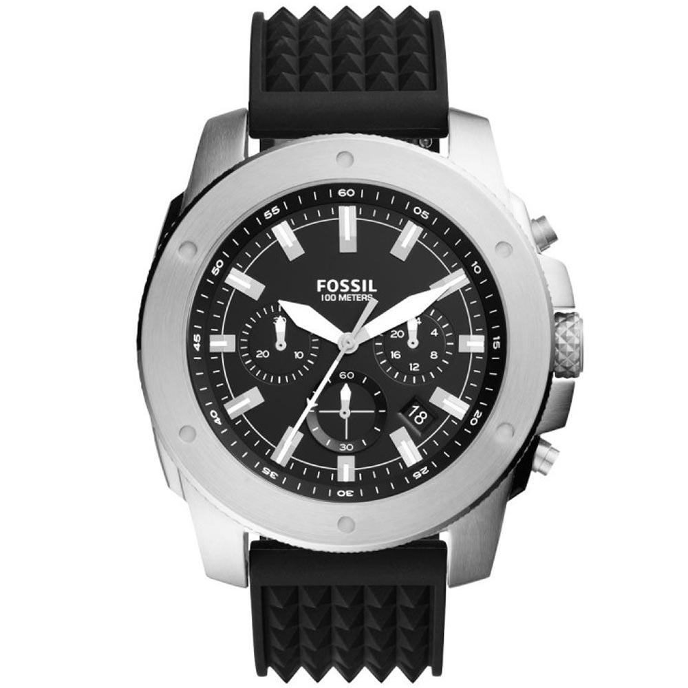 Reloj Fossil Mega Machine FS5715 Fecha Cronómetro Correa de Silicona y Dial Negro