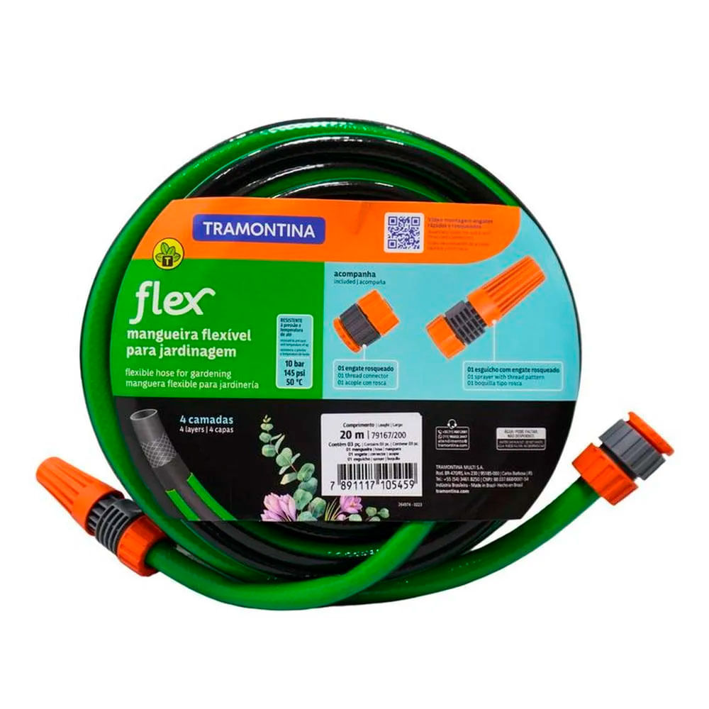 Manguera Tramontina Flex 20 Metros 4 Capas Completa