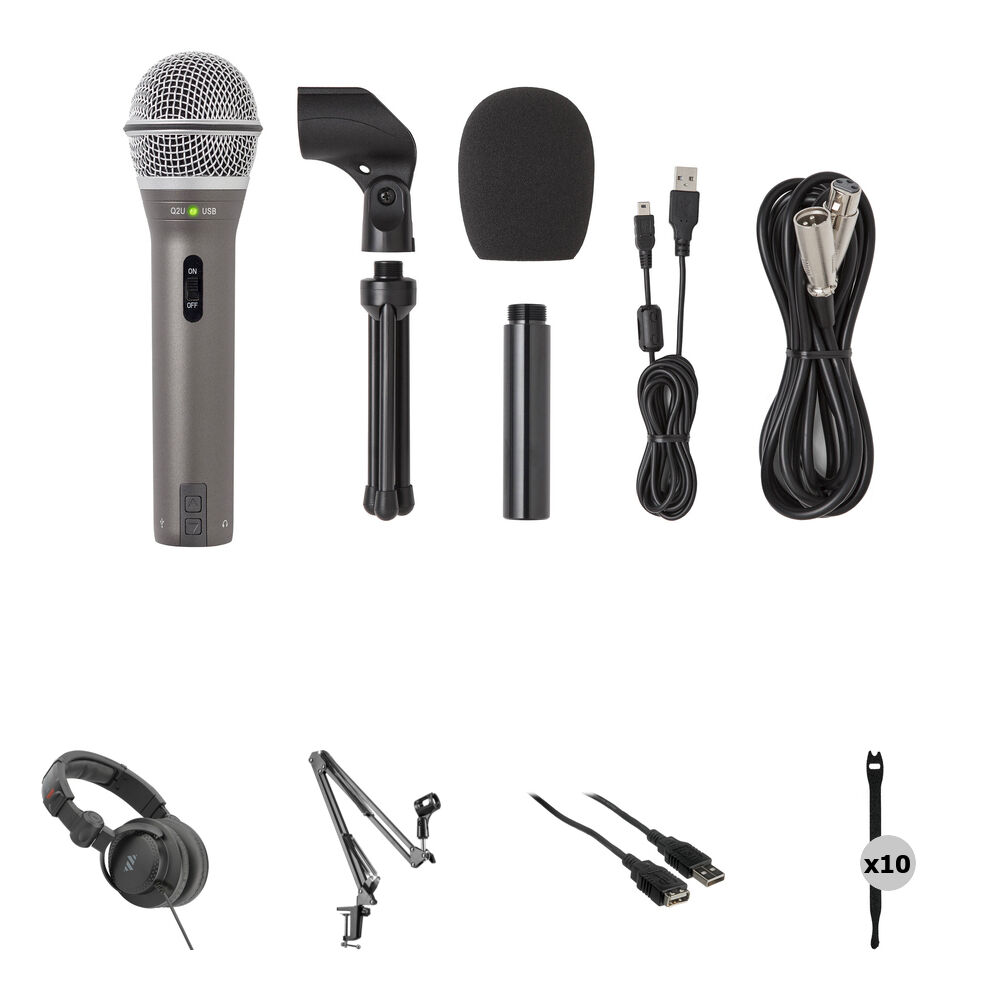 Samson Q2U Kit de Grabación y Podcasting con Micrófono Dinámico, Auriculares de Estudio