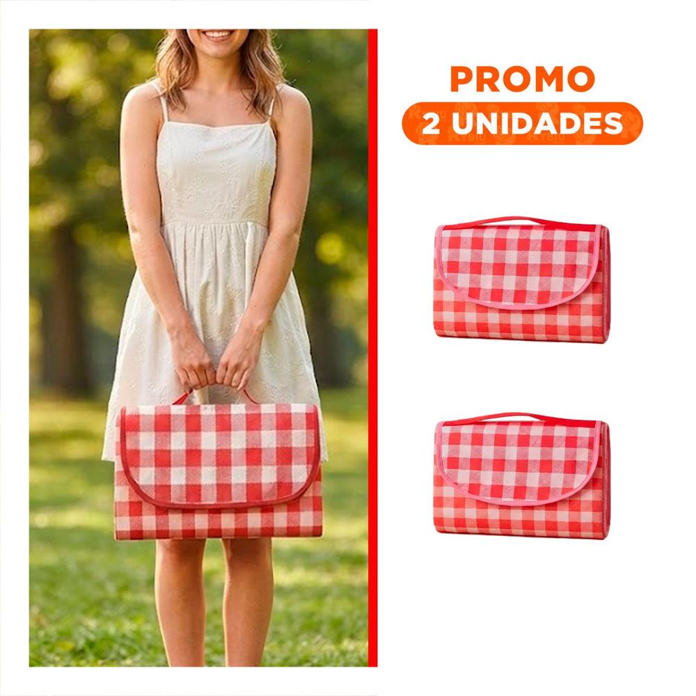 Pack2 Manta Practica Tipo Cartera 160x200cm para Uso en Campo Color Rojo