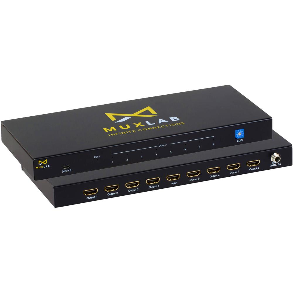 MuxLab Splitter HDMI 1 x 8 UHD 4K 60Hz 4:4:4, Soporta Dolby Vision y HDR, 18 Gb/s, Metal