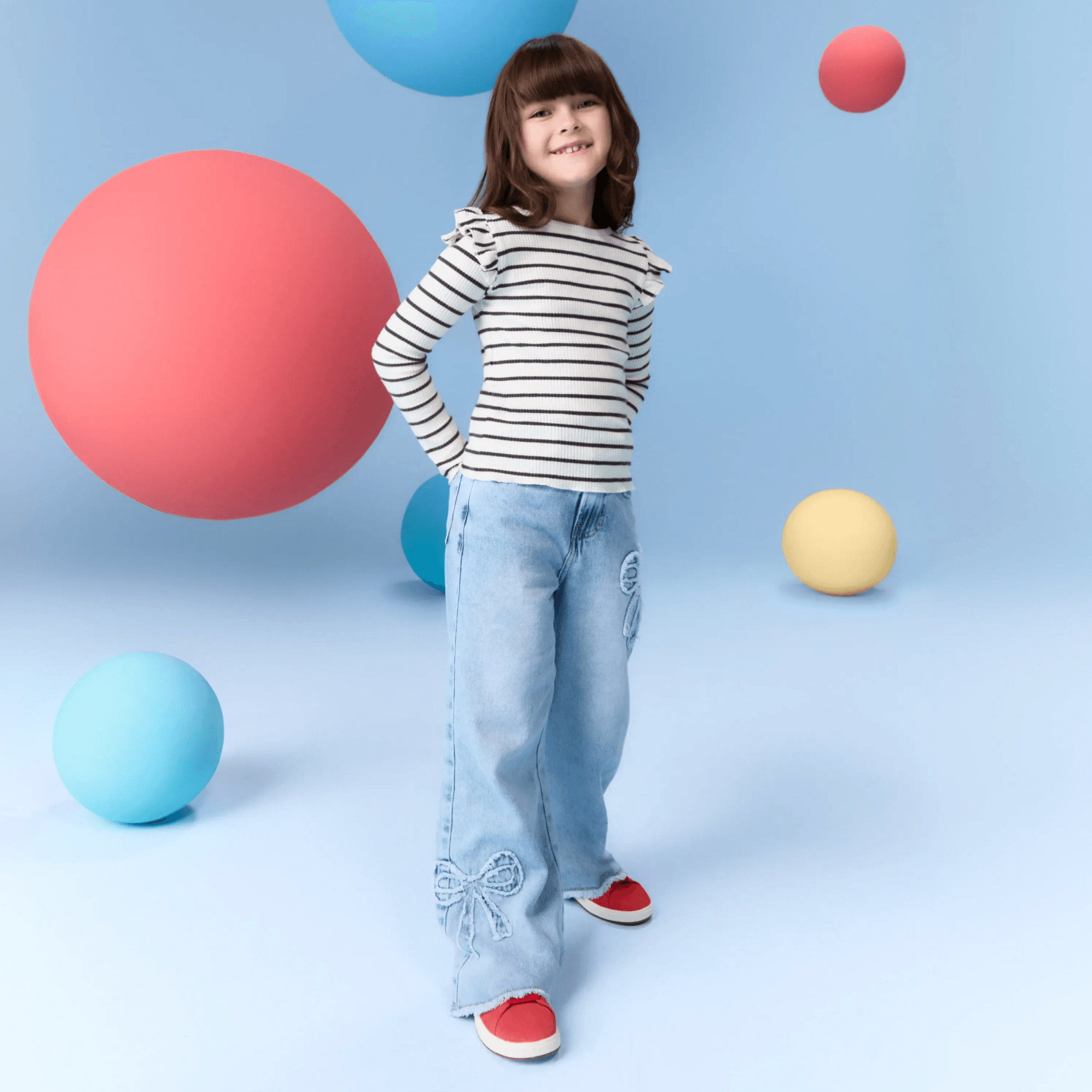 Jean Niña Mod Folk Parche Circus Celeste Talla 4