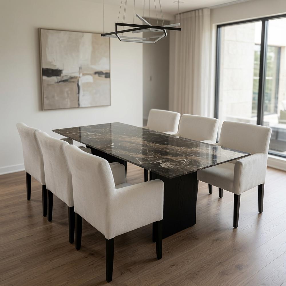 Juego de Comedor Milano 6 Sillas de Madera TU MESITA con Piedra Sinterizada Juego de Comedor Milano 6 Sillas de Madera con Piedra Sinterizada TU MESITA