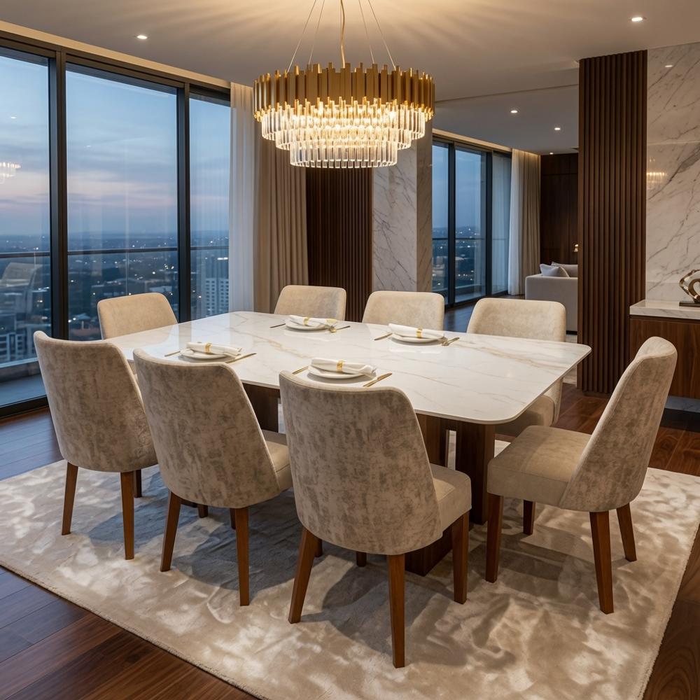 Juego de Comedor Emilia 8 Sillas TU MESITA de Madera con Piedra Sinterizada Juego de Comedor Emilia 8 Sillas de Madera con Piedra Sinterizada TU MESITA