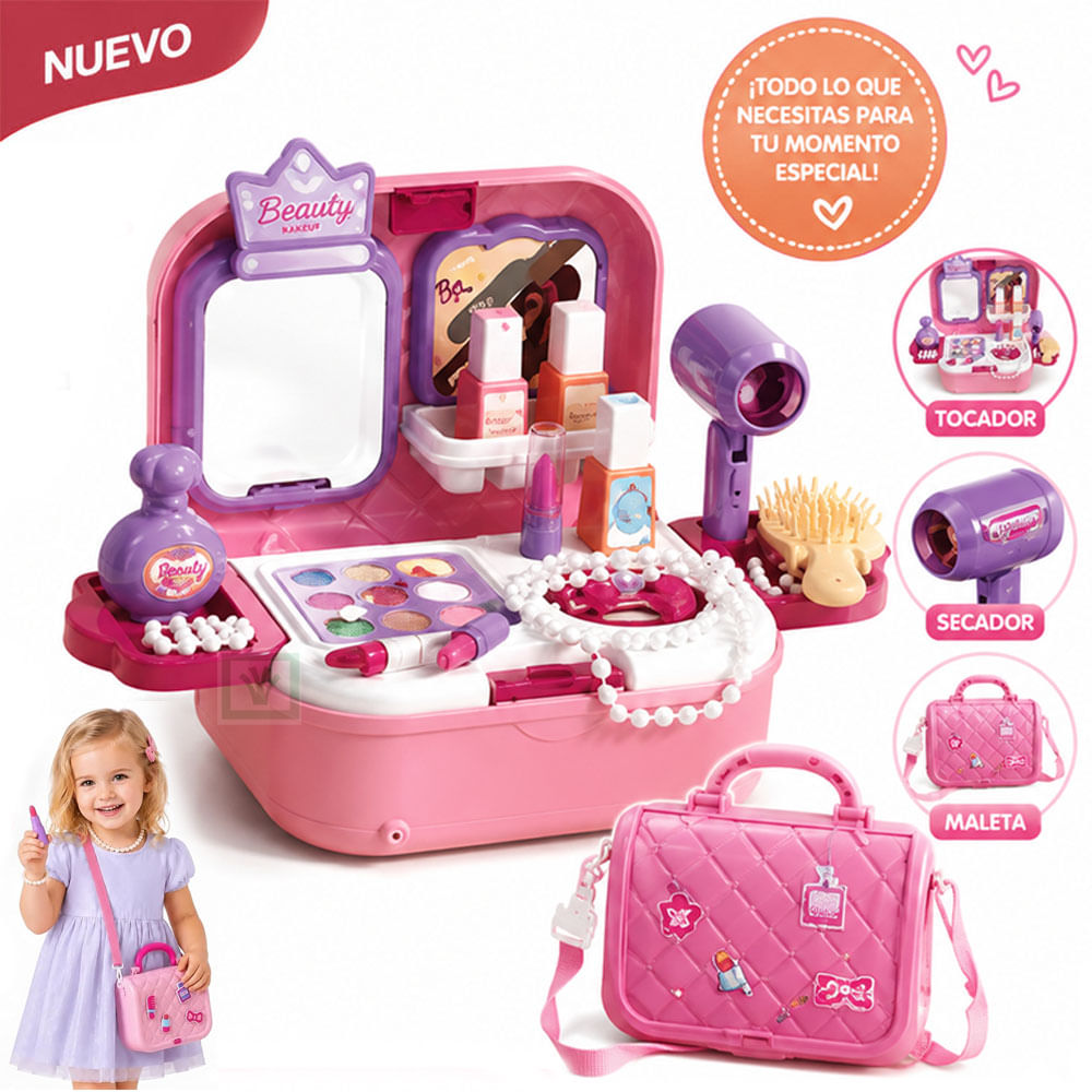 Juguete Maletin Tocador De Maquillaje 2 En 1 Rosado 008-703A