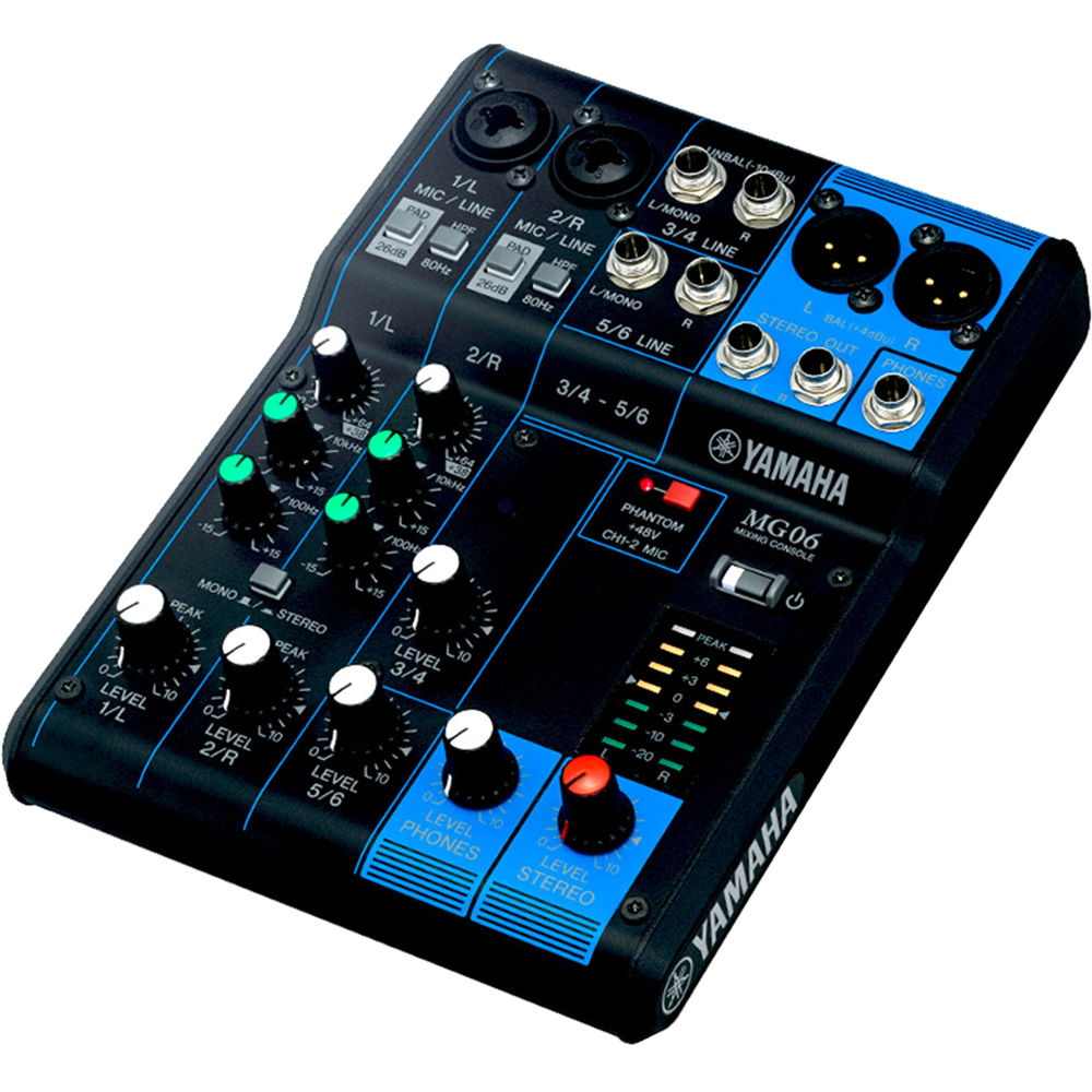 Yamaha Mezclador MG06 6 Canales con Preamplificadores D-PRE, 2 Entradas XLR-1/4"" y 2 Entra