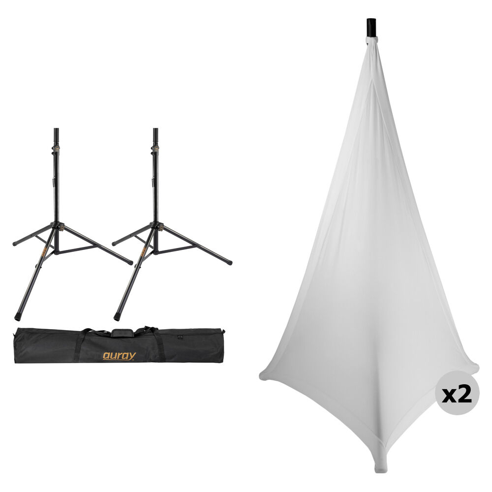 Auray Kit de Soporte para Altavoces PA con Dos Trípodes Ajustables y Funda (Blanco)