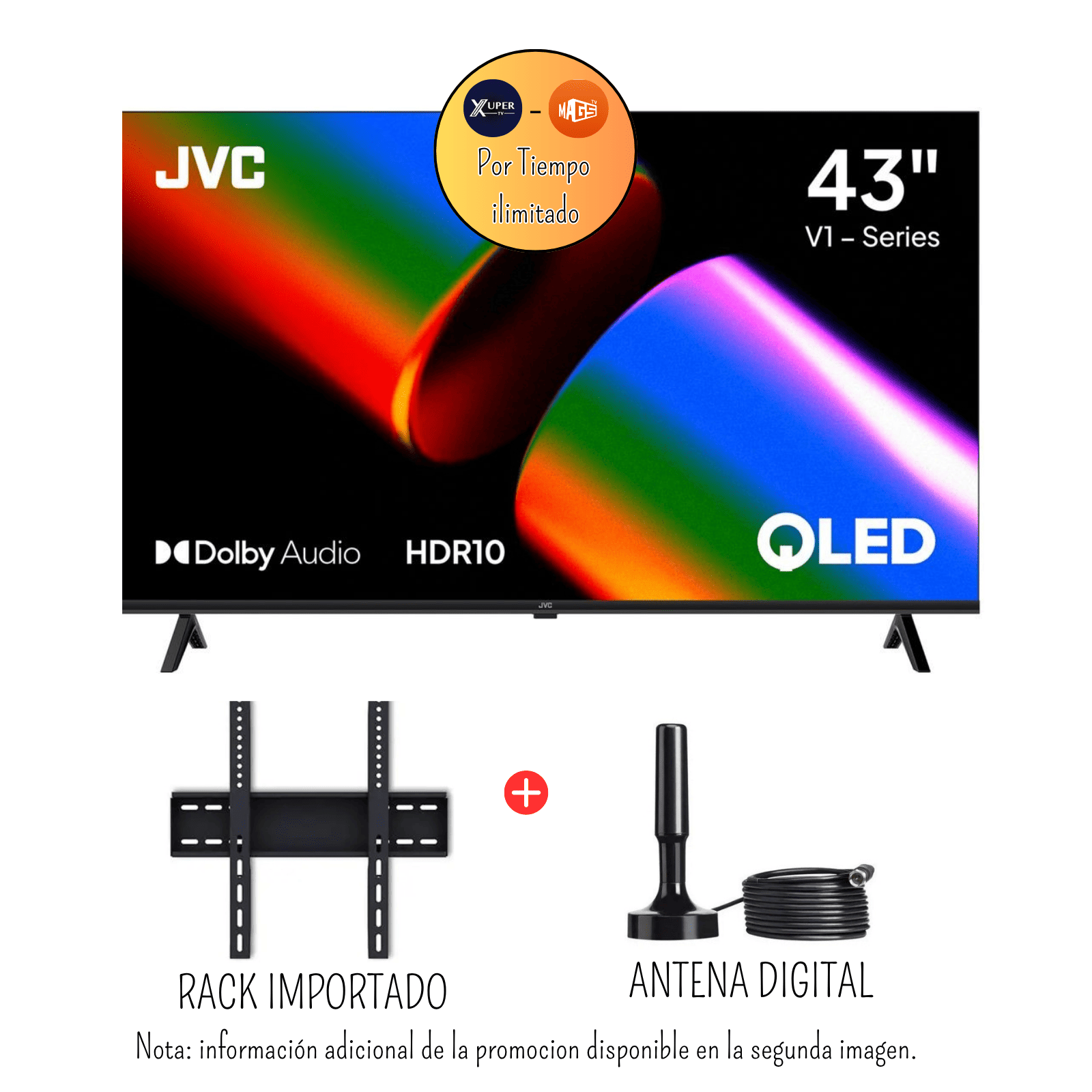 Televisor JVC 43 pulgadas Smart TV QLED - Promoción - Antena digital - Rack Importado LT-43KM4584