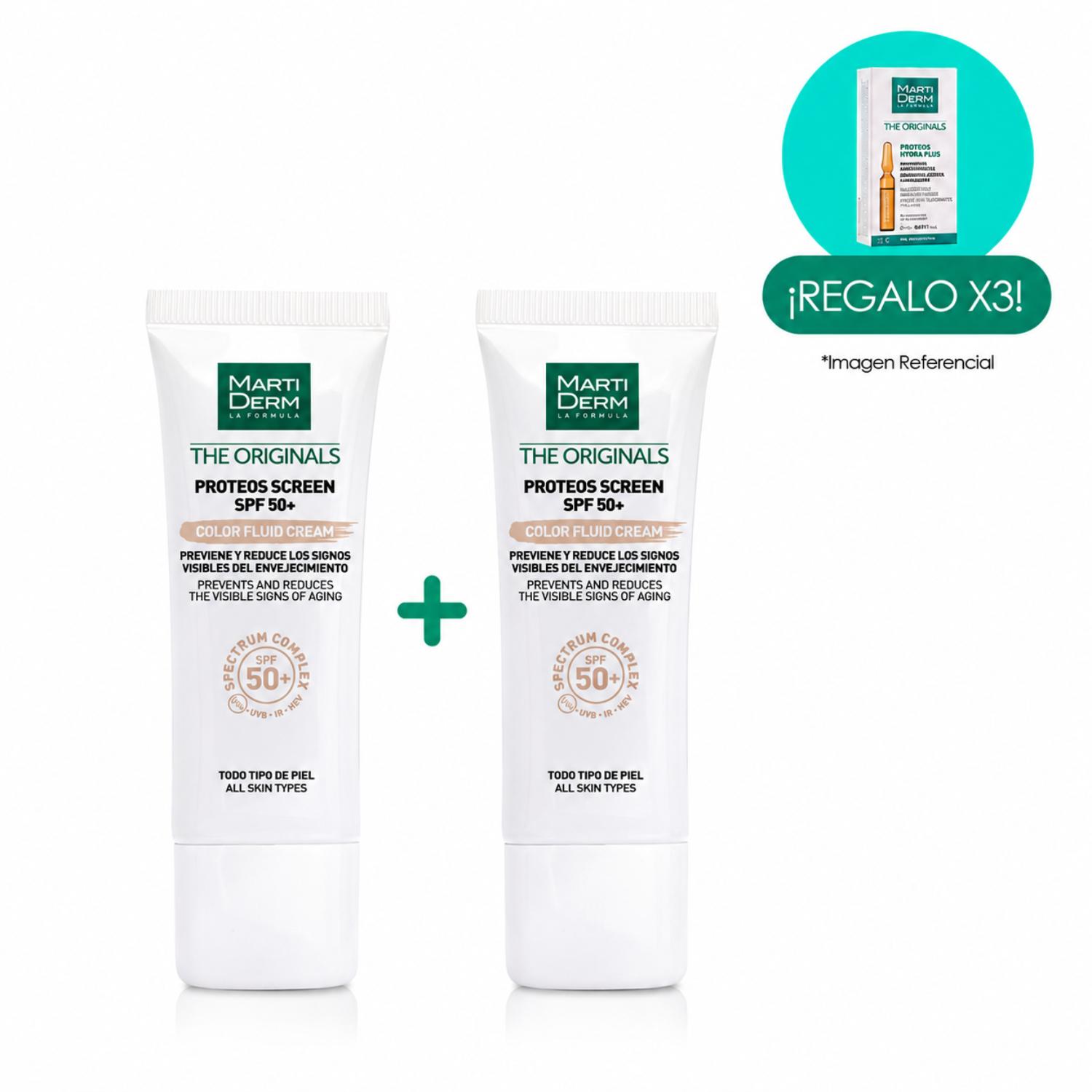 Pack Protector Solar Martiderm Proteos Screen Spf 50+ Con Color