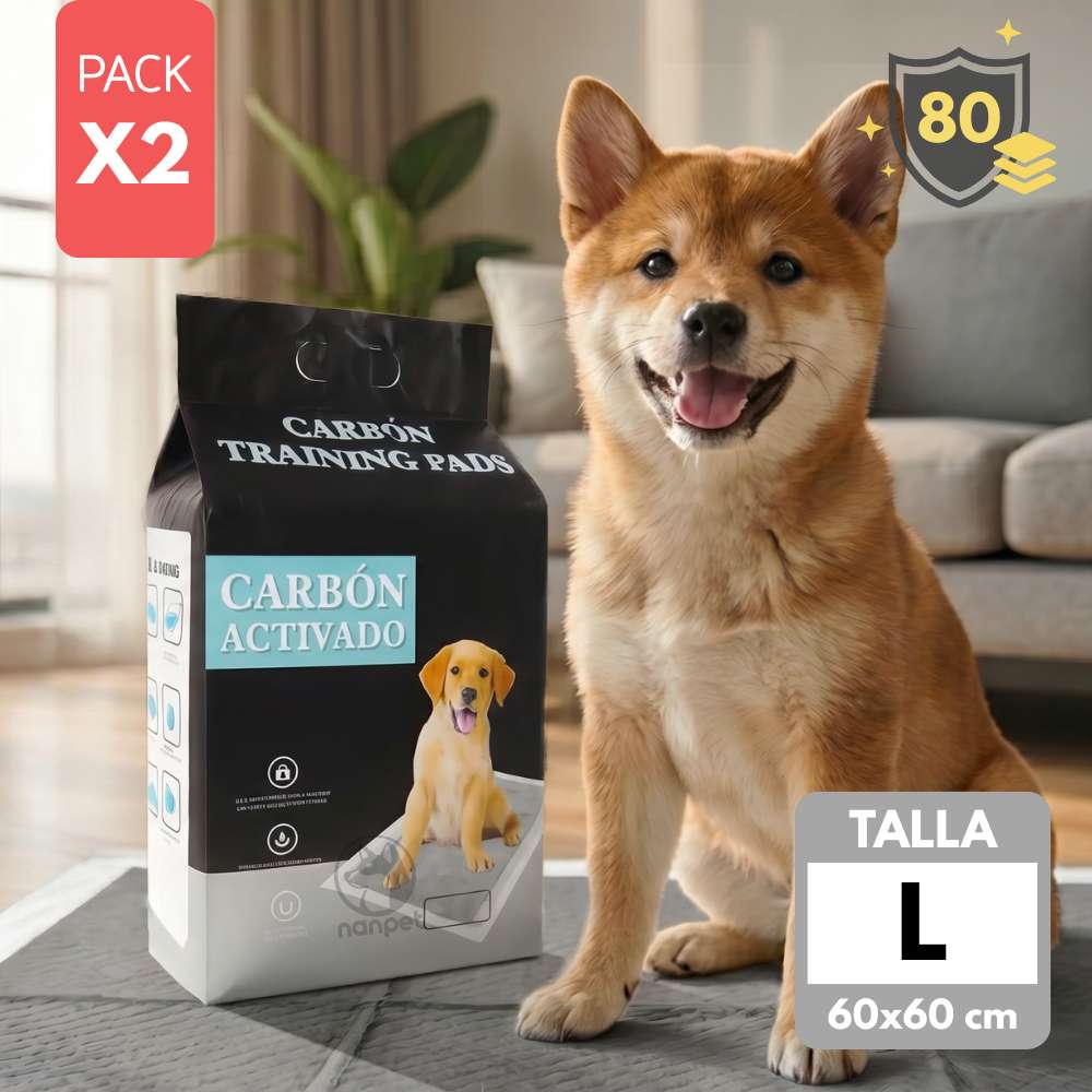 Pañal Piso Carbon para Perros Talla L 60x60cm Pack x2 80und NANPET