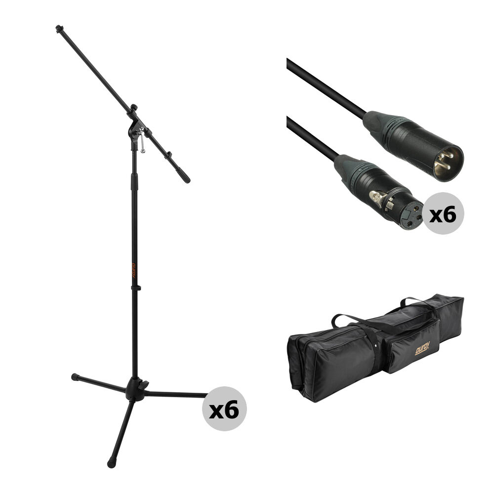 Auray Kit de 6 Soportes de Micrófono y Cables con Bolsa de Transporte
