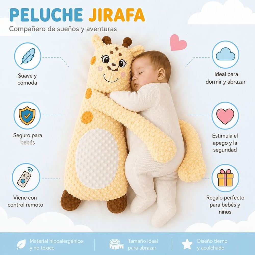 Peluche de Compañía para Bebé con Función de Palmaditas y Control Remoto - JIRAFA Transparente