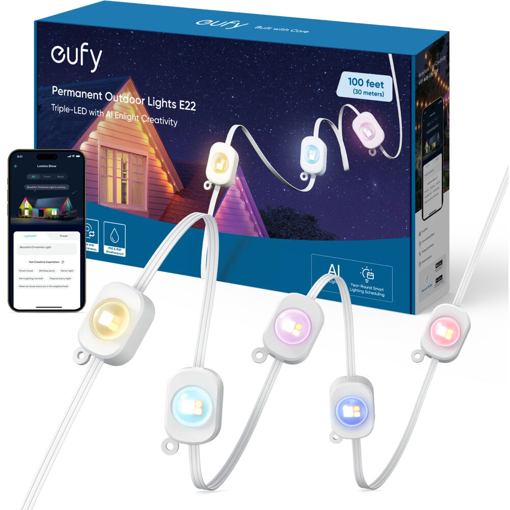 eufy Security E22 Luces Permanentes para Exterior 100' - 60 Domos de Luz, 90 Lúmenes, 150
