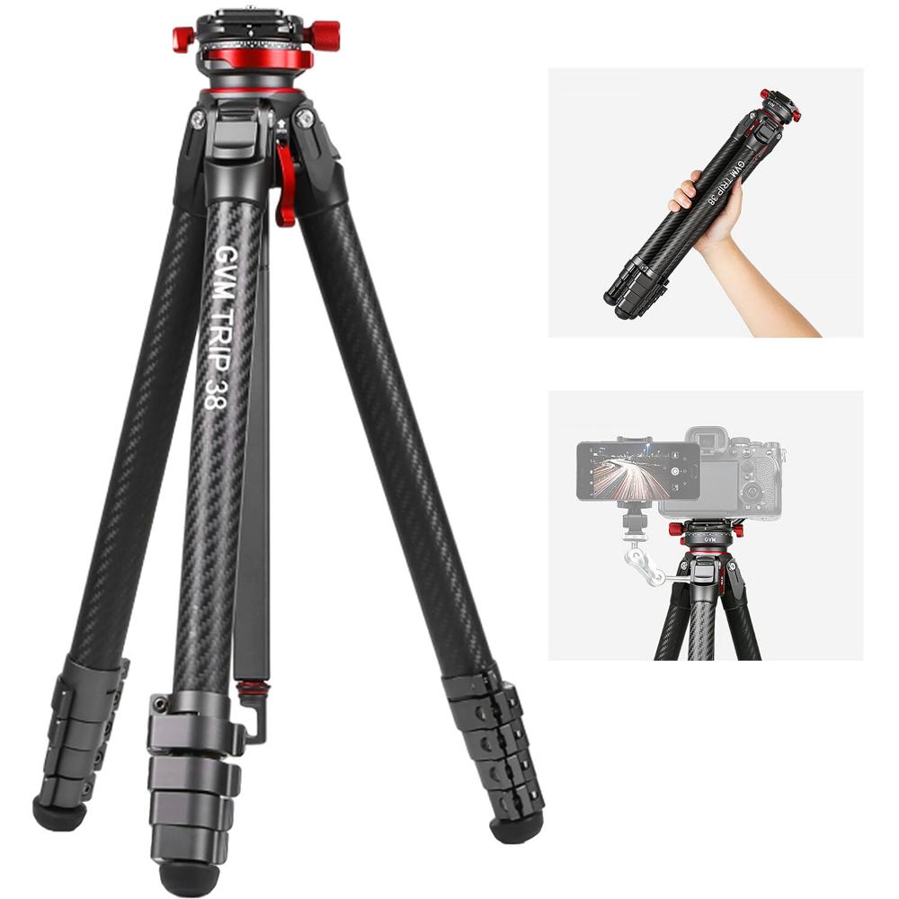 GVM Tripode de Viaje TRIP-38 de Carbono - Capacidad de Carga 22 lb, Altura de Trabajo 16 a