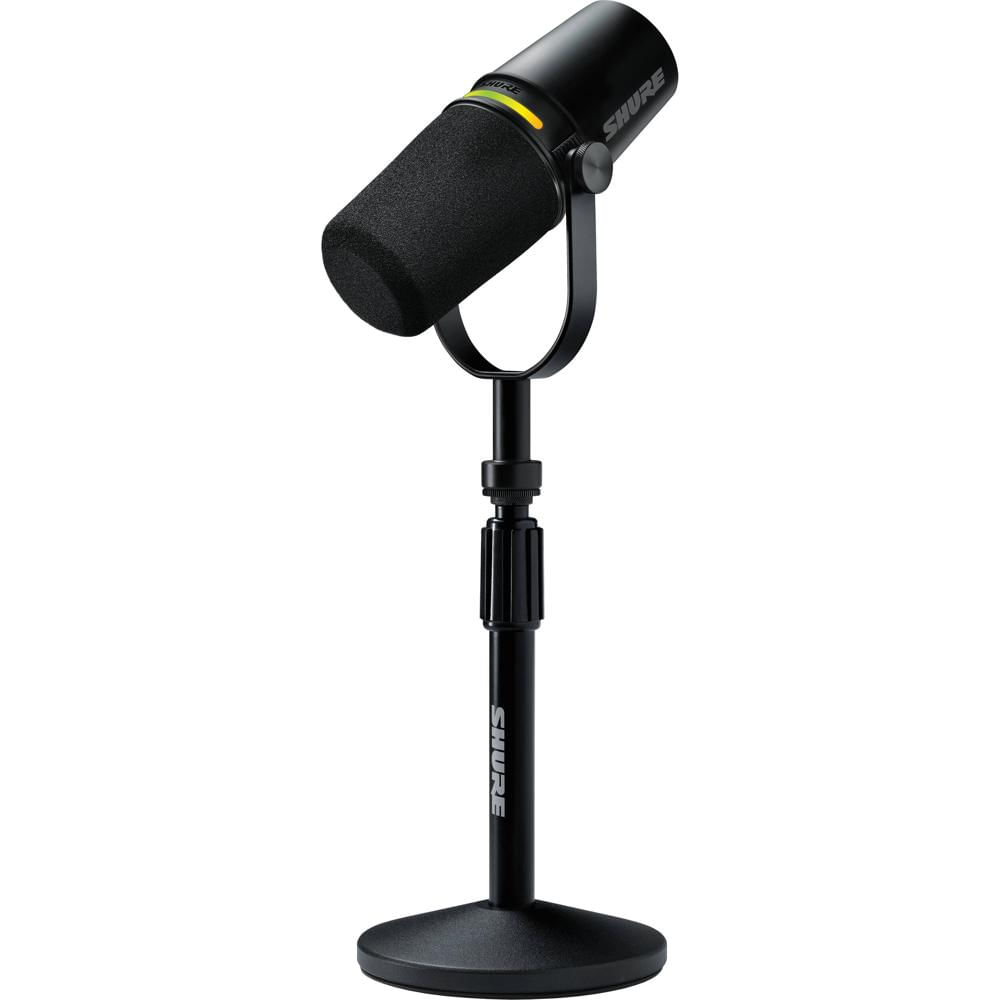 Shure MV7+ Mic Bundle con Soporte de Escritorio Gator - Micrófono Dinámico XLR/USB, Cone
