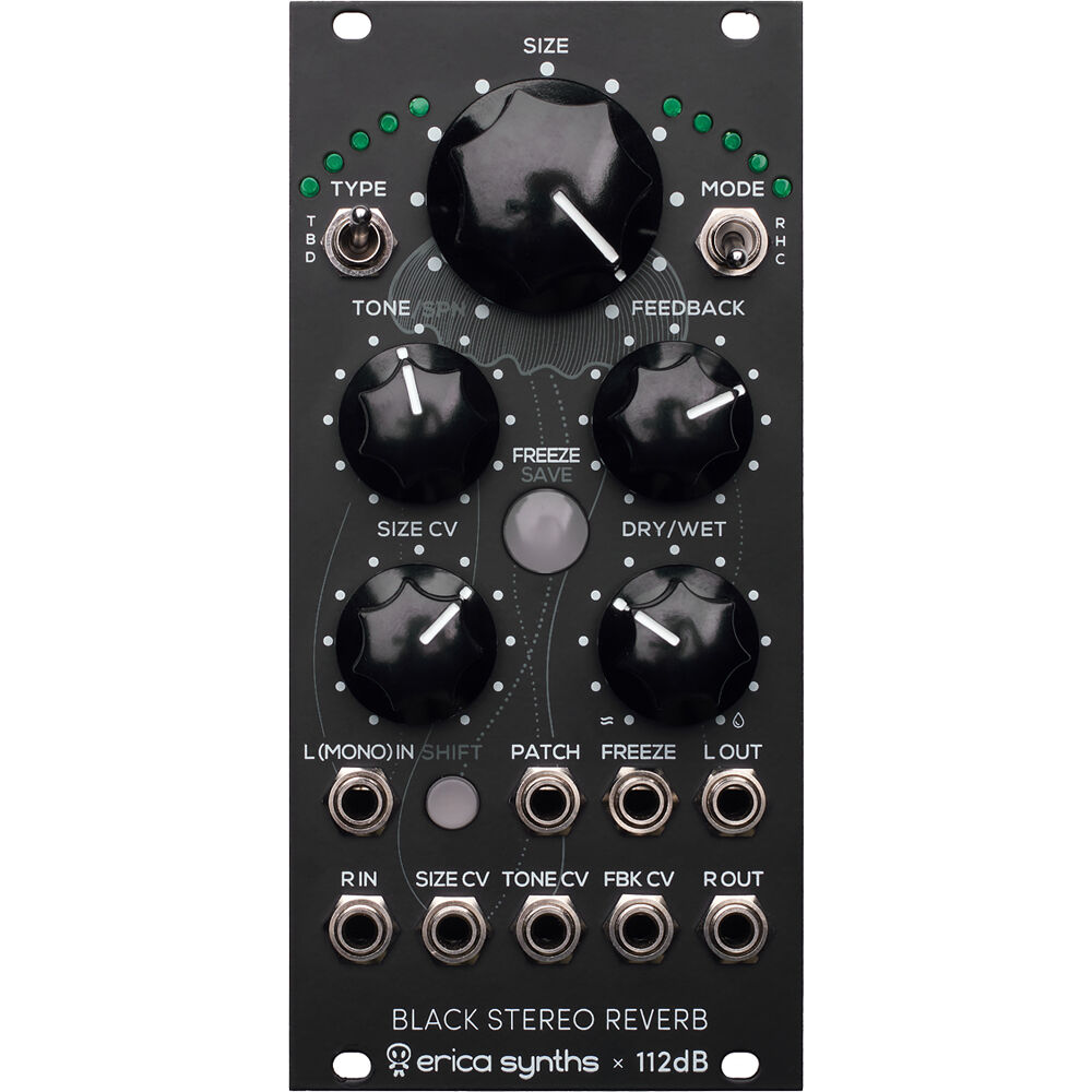 Erica Synths Módulo de Reverb Estéreo Black 12 HP - Modelos de Reverb Tape, BBD y Digita