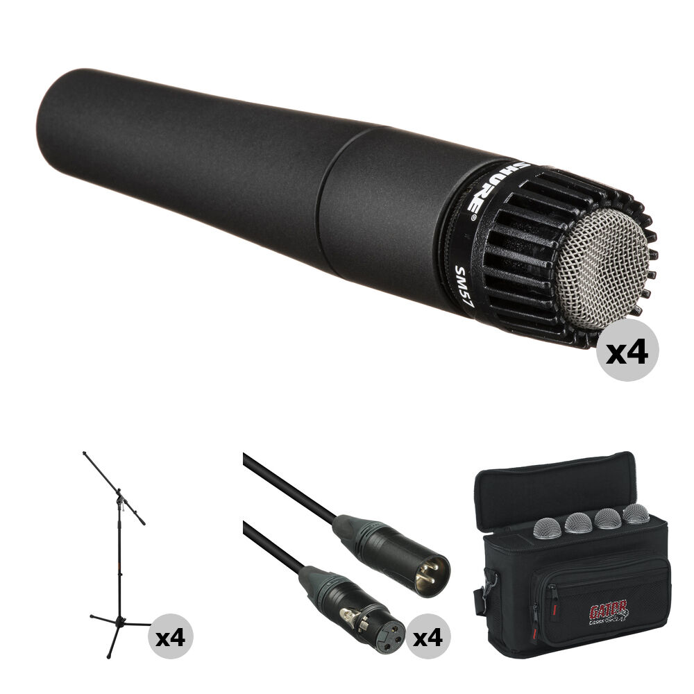 Shure SM57-LC Kit de 4 Micrófonos Dinámicos con Cables y Soportes