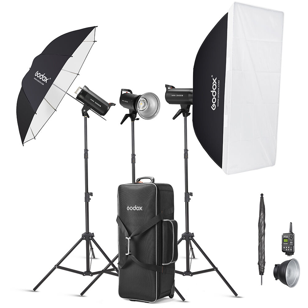 Godox Kit de Flash Estudio SK400II-V con 3 Monolights de 400Ws, Softbox y Paraguas
