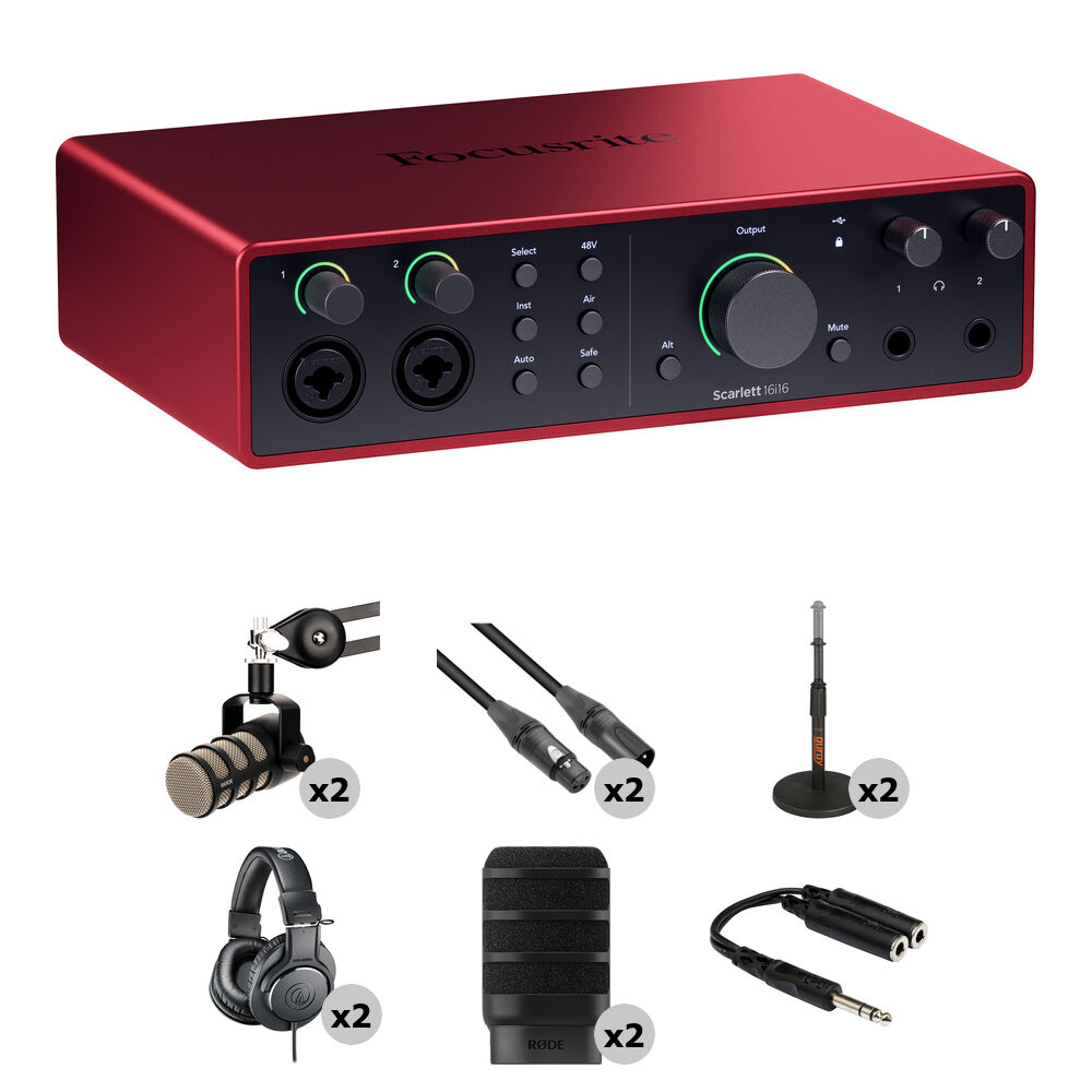 Focusrite Scarlett 16i16 Interfaz de Audio/MIDI USB-C con Kit de Podcasting para Dos Perso