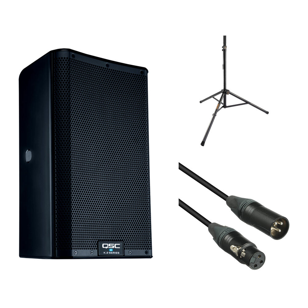 QSC K8.2 Altavoz Potenciado 8"" 2000W con Soporte Tripode y Cable XLR