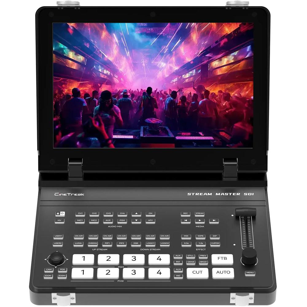 CineTreak Stream Master SDI Video Switcher 4 HDMI y 4 SDI Inputs, Pantalla HD Plegable de