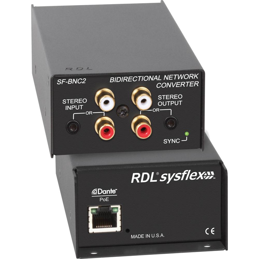 RDL SF-BNC2 Interfaz de Audio Bidireccional Dante con 2 Entradas y 2 Salidas RCA y Mini-Ja